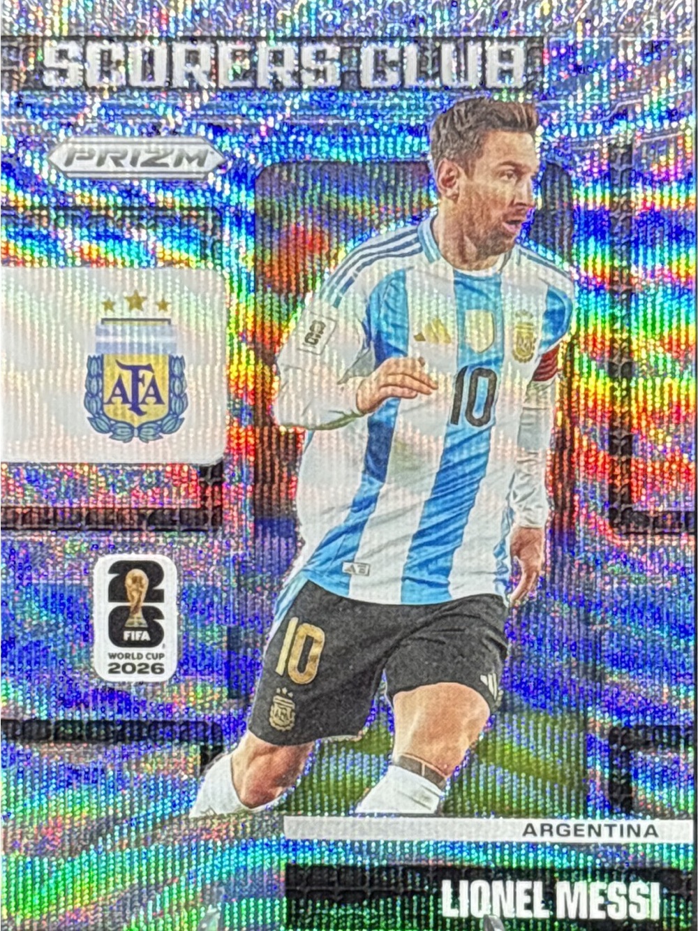 Panini Prizm Lionel Messi Argentina Scorers Club Holo Shimmer Prizm Soccer Card